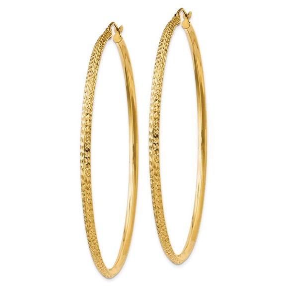 14k Yellow Gold Knife Edge Diamond-cut Hollow Hoop Earring 65 L x 2.5 mm W